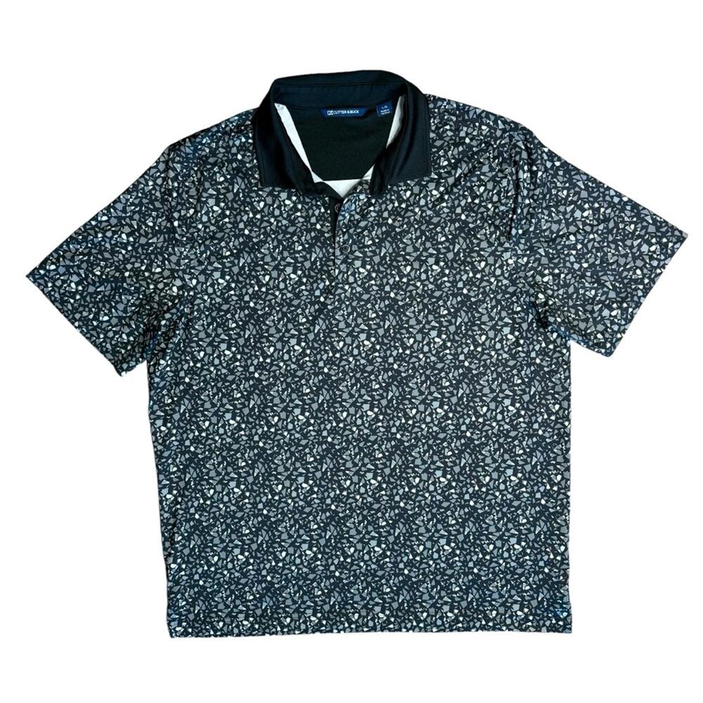 CUTTER & BUCK Black Gray Print Golf Polo Shirt Men’s